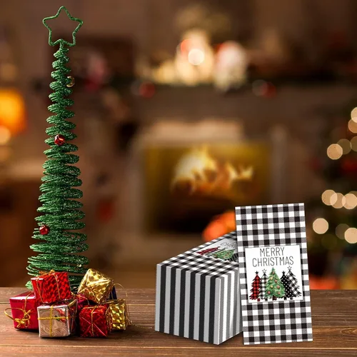 Vista 5 de Servilletas de Navidad de búfalo blanco y negro, servilletas de papel desechables para decoración de mesa de Navidad (100 unidades)