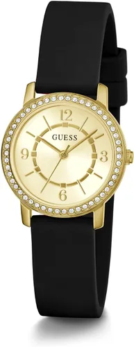 Vista 8 de GUESS Reloj analógico de silicona dorada y negra Negro/Oro/Champán