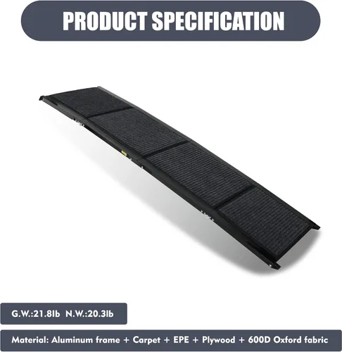 Vista 6 de Rampa para perros grandes, rampa plegable de 71 x 19.5 pulgadas para automóvil, SUV, camión, portátil, con superficie antideslizante y rieles