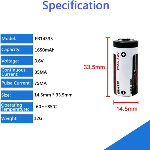 Vista 2 de Paquete de 2 baterías de litio primarias ER14335 2/3AA 3.6V 1650mAh para PC industrial, RAM de computadora, equipo médico