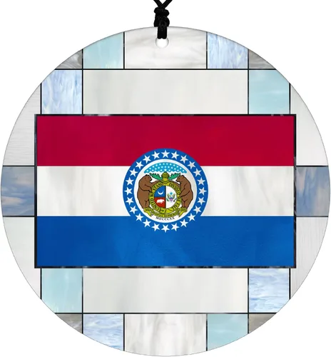 Vista 32 de Adorno navideño de Alabama – Efecto de diseño de vitrales de imitación con bandera estatal – Decoración de disco acrílico colgante 2026 para árbol