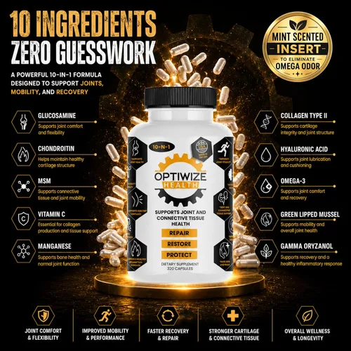 Vista 2 de OptiWize Colágeno hidrolizado 10-N-1, soporte para articulaciones, MSM, ácido hialurónico, glucosamina, condroitina y más: se dirige a las molestias