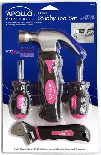 Vista 2 de Apollo Tools - Juego de herramientas cortas de 4 piezas para manos pequeñas y espacios reducidos. Conveniente y compacto juego de herramientas Rosa