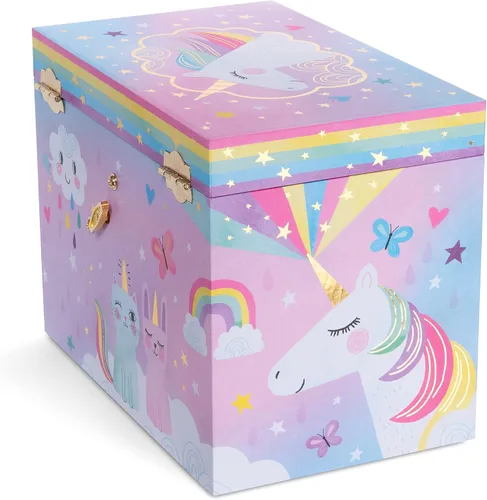 Vista 5 de Jewelkeeper Cotton Candy Unicorn - Caja de almacenamiento musical grande para joyas con 4 cajones extraíbles, joyero musical para niña, hermoso tono