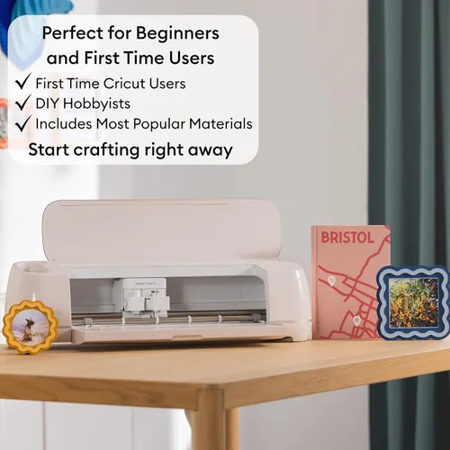 Vista 5 de Cricut Maker 4 Kit de inicio para principiantes, máquina de corte inteligente con vinilo y planchado (HTV), herramientas y materiales para Hojas