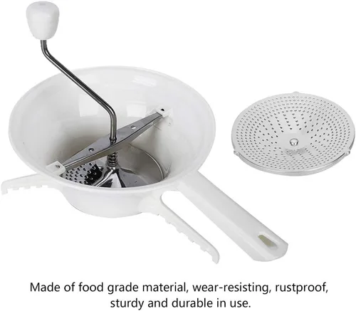 Vista 6 de Molino de alimentos de acero inoxidable con 3 discos de molienda, molino rotatorio de alimentos para salsa de tomate, puré de manzana, puré de papas