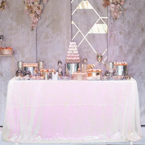 Vista 15 de Partisout - Mantel redondo de lentejuelas de 48 pulgadas color rosa brillante - Cubierta de mesa con purpurina brillante para boda, cumpleaños Rosa