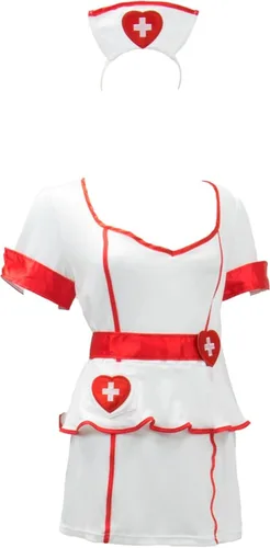 Vista 3 de Naughty Nurse Disfraz de Halloween para mujer, traje sexy y diadema