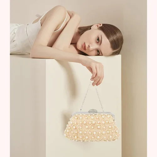 Vista 2 de Carwales Bolso de noche de flores con perlas para mujer, bolso de noche para boda, baile, baile de graduación, bolsos de novia