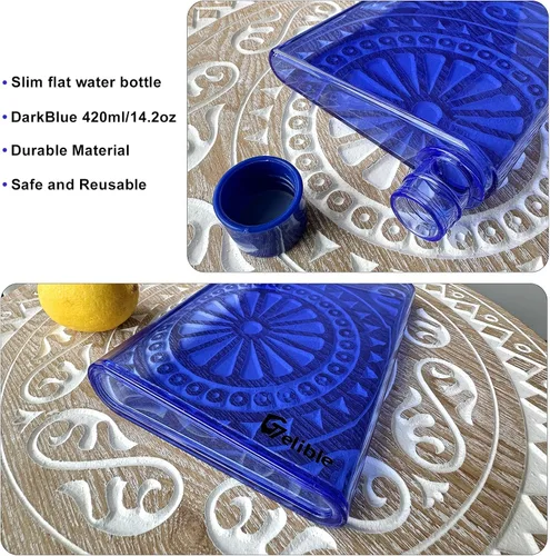Vista 6 de Botella de agua plana y reutilizable de 14.2 fl oz portátil, cabe en el bolsillo y la esquina aleatoria. Taza portátil para la escuela, deportes