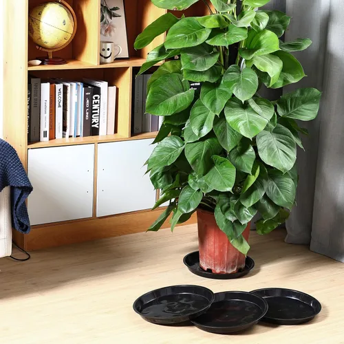 Vista 5 de Sawysine Paquete de 15 platillos redondos de plástico para plantas, platillos negros para macetas, plato grueso para plantas, bandeja de agua