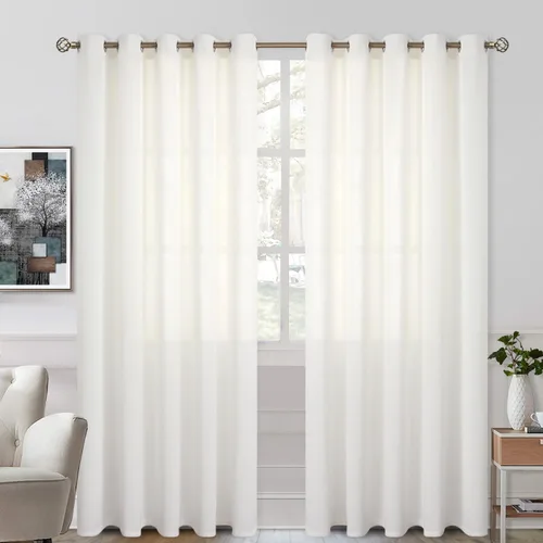 Vista 60 de BGment Cortinas cortas de lino transparente de 40 pulgadas para cafetería, con ojales, filtrado de luz, semitransparentes para ventanas pequeñas