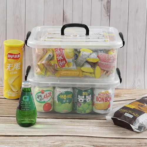 Vista 4 de Quickquick - Caja de plástico de 8 L con asa, contenedores de almacenamiento transparentes, paquete de 2 Bolsa de contenedores apilable con tapa