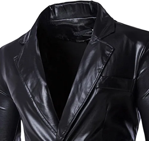 Vista 4 de Men's 2 Pieces Shiny Suit Night Club Metallic Moto Style Blazer Suits 2 Button Tuxedo Party Disco Jacket and Pants Sets