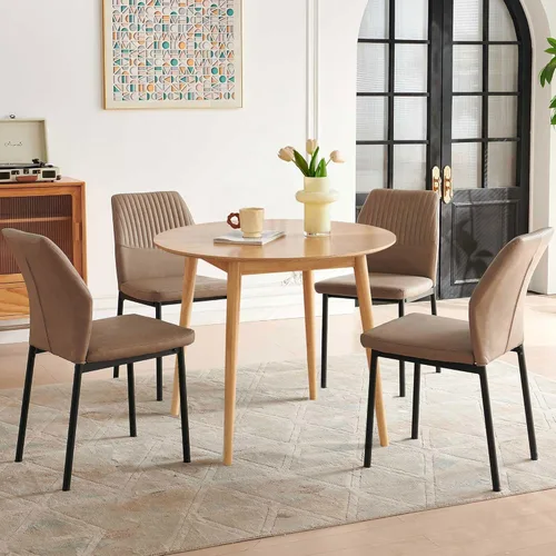 Vista 29 de Juego de mesa de comedor para 4, mesa de comedor rectangular irregular de madera moderna, sillas de comedor de cuero, 4 mesas y sillas, juego de 4