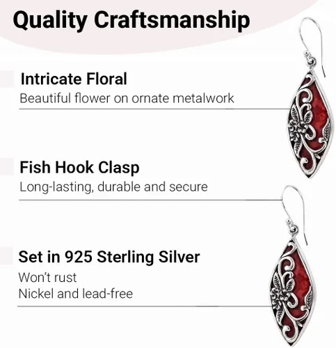 Vista 6 de Red Coral Drop Dangle Earrings for Women in 925 Sterling Silver 01 - Coral