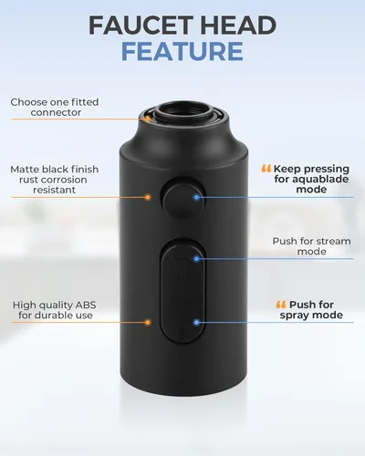 Vista 9 de Cabezal de Repuesto para Rociador de Grifo Extraíble, Cabezal de Rociador Extraíble Negro de 3 Funciones con 9 Adaptadores para Grifo de Fregadero
