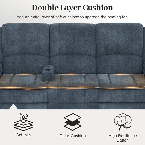 Vista 4 de Yolsali Sofá reclinable, sofá reclinable manual de 3 plazas con cojín de 2 niveles, sofás reclinables para sala de estar con consola removible