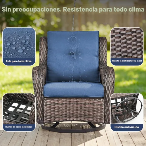 Vista 6 de Belord - Juego de sillas giratorias para patio al aire libre - Juego de 2 sillas de mimbre giratorias para patio con cojín cubierto para porche