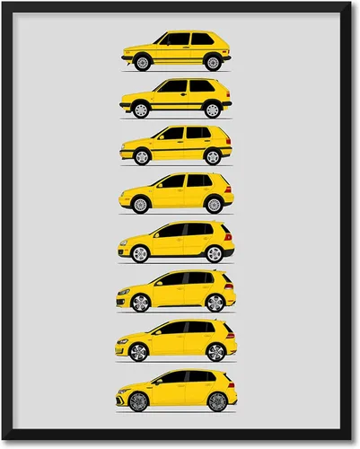 Vista 10 de Custom Car Posters Póster hecho a mano compatible con Volkswagen Golf GTI Generations e impresión de VW GTI (modelos de coche: MK1 a MK8)