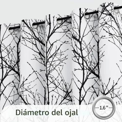 Vista 3 de FMFUNCTEX 100% Blackout Black Grey Tree Branch Curtains 54 Inch 2 Panels Negro
