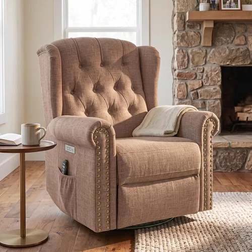 Vista 10 de Power Swivel Rocking Recliner Chair with Massage & Heat, Grey