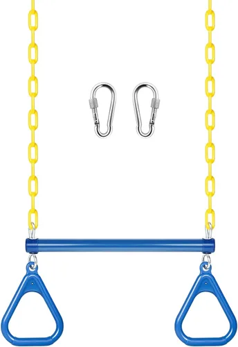 Vista 9 de LadyRosian Juego de columpios para trapecio de 17 pulgadas, anillos de gimnasio de 47 pulgadas, juego de columpios de cadena resistente, accesorios