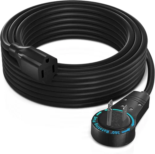 Vista 19 de Maximm - Cable de extensión de enchufe plano blanco de 1 pie, rotación de 360°, toma única, para interiores, calibre 16, 3 puntas, cable de tierra
