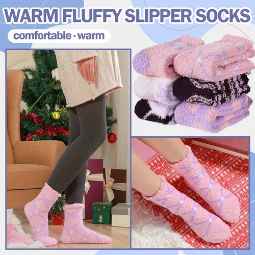 Vista 3 de ANTSANG Womens Fuzzy Socks Slipper Winter Fluffy Comfy Cozy Socks Cabin Warm Home Socks