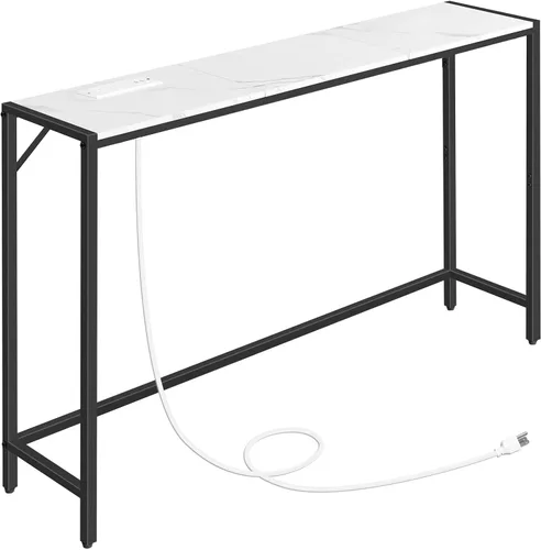Vista 12 de MAHANCRIS Mesa consola, mesa de sofá estrecha, mesa de entrada de 43.3 pulgadas con estación de energía, mesa detrás del sofá, estilo simple