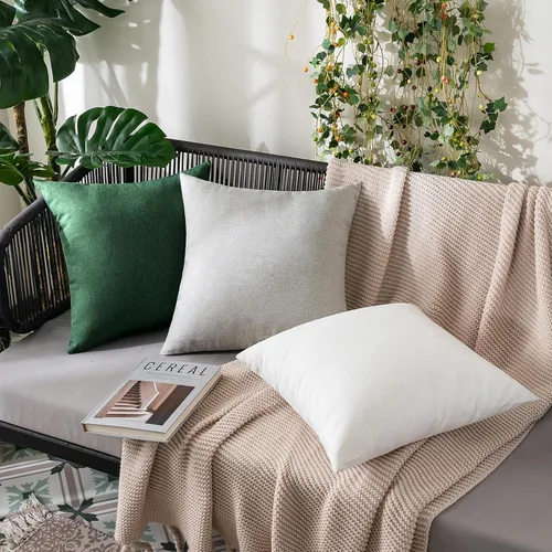 Vista 4 de MIULEE Paquete de 2 fundas de almohada decorativas para exteriores, impermeables, sólidas, de lino sintético, para jardín, granja, patio, tienda