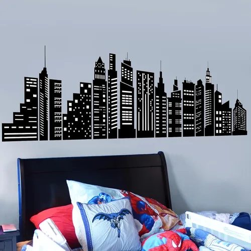 Vista 2 de wondever Calcomanías de pared con diseño de horizonte de ciudad, diseño