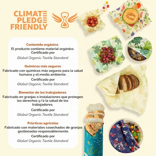 Vista 8 de Bee's Wrap - Envolturas para alimentos de cera de abeja, paquete de 3 grandes, panal de abeja Panal Grande 3 Pack