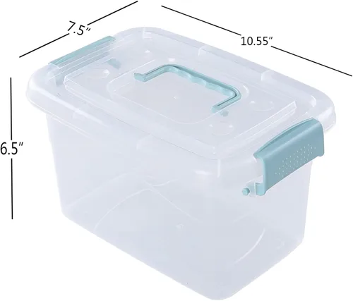 Vista 3 de Hespama Contenedor de almacenamiento de 6 cuartos de galón, caja de plástico con mango verde menta y pestillos, 6 paquetes Plastic