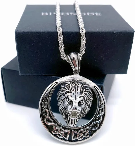 Vista 2 de Collar con colgante de cabeza de león de Judá de acero inoxidable con cadena, para hombre y mujer