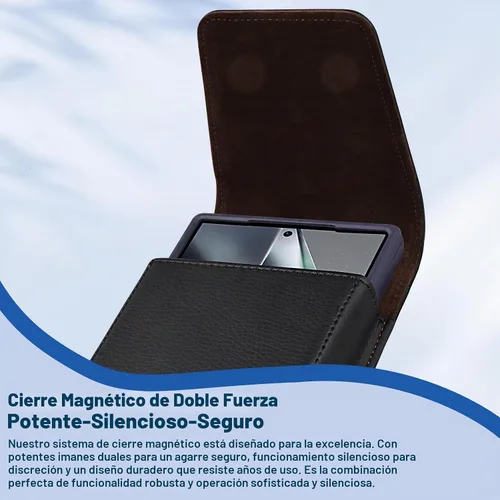 Vista 4 de Funda de cuero para teléfono celular con clip para cinturón, cierre magnético fuerte para iPhone Pro 17 16 15 14 13 12 16e, Samsung Galaxy S25 S24