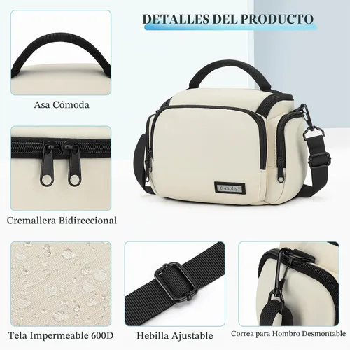 Vista 8 de G-raphy Funda compacta y ligera para cámara Nikon Canon, Sony, DSLR SLR, sin espejo, con correas de extracción (beige)