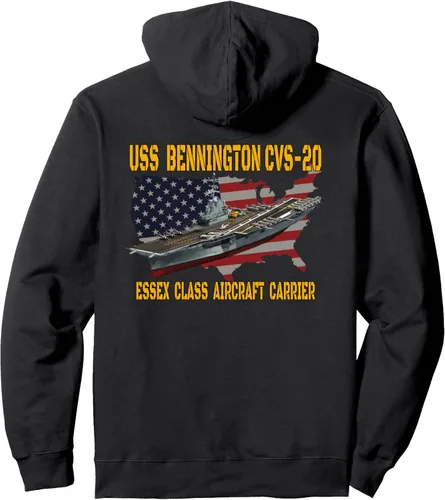 Vista 2 de USS Bennington CVS-20 - Sudadera con capucha para veteranos en la parte delantera y trasera, Negro