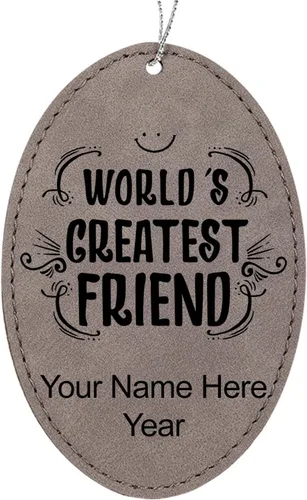 Vista 11 de LaserGram Personalized Christmas Ornament, World's Greatest Friend, Faux Leather, Custom Laser Engraved Gift Idea (Oval Shape, Black with Gold)