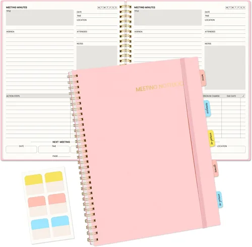 Vista 10 de SUNEE Cuaderno de reuniones para el trabajo con pestañas adhesivas, 160 páginas, planificador de proyectos de tamaño B5, cuaderno organizador