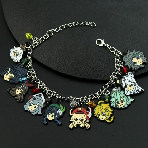 Vista 2 de KANGSHUN Genshin Impact Charm Pulsera de juego de joyería de dibujos animados, regalos de metal para fanáticos, mujeres, niñas y hombres, Sin gemas.