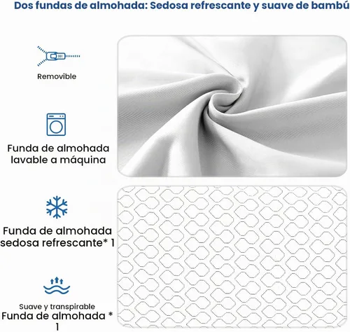 Vista 7 de Rainmr Almohada de cama tamaño Queen para dormir, almohadas ajustables de espuma viscoelástica triturada con funda de almohada refrescante lavable