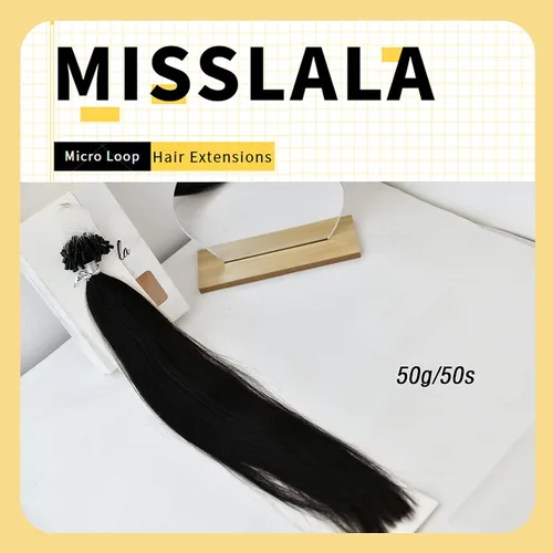 Vista 4 de Extensiones de cabello humano microlink de 16 pulgadas, extensiones de cabello natural suave de microcuentas, color #1 negro azabache, 100% cabello