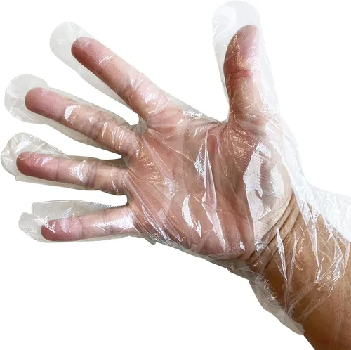 Vista 2 de KingSeal 500 guantes desechables de polietileno ligeros, sin polvo, sin látex, seguros para alimentos, tamaño grande, 1 caja de 500 guantes