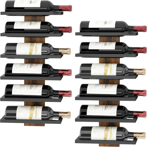 Vista 14 de Hoctieon - Estante para vinos de 3 niveles, madera marrón rústica Marrón rústico