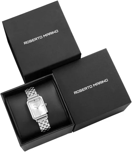 Vista 6 de Roberto Marino RM1982 Reloj de lujo para mujer rectangular dorado - Movimiento de cuarzo japonés, diseño vintage de acero inoxidable, esfera
