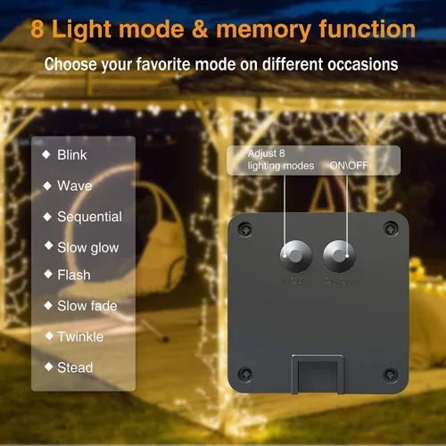 Vista 3 de Luces de cascada de hadas solares para exteriores, impermeables, 200 LED, 8 modos, luz de regadera (SIN REGADERA), luces de cadena alimentadas por