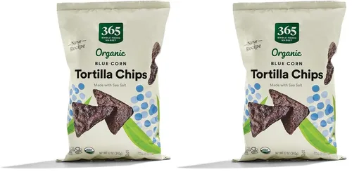 Vista 7 de 365 by Whole Foods Market, Chips de tortilla de maíz azul orgánico, 12 onzas