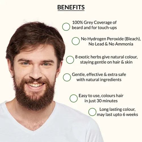 Vista 4 de Indus Valley Color natural para bigote y barba para hombres sin daños para cabello gris marrón oscuro Coloración de bigote y barba para cabello