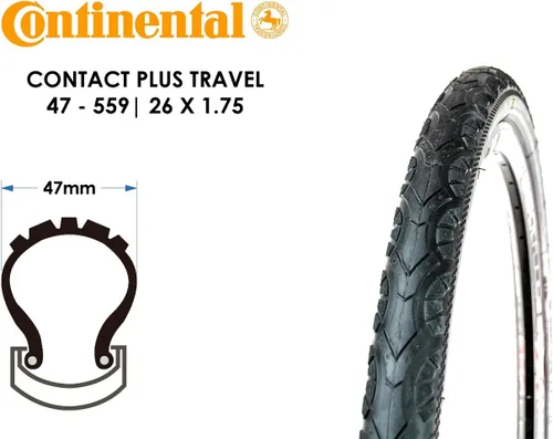 Vista 2 de Continental Contact Plus Travel Bike Tire - E-Bike Rated, SafetyPlus Puncture Protection, All Terrain Bicycle Tire (26'', 28'')